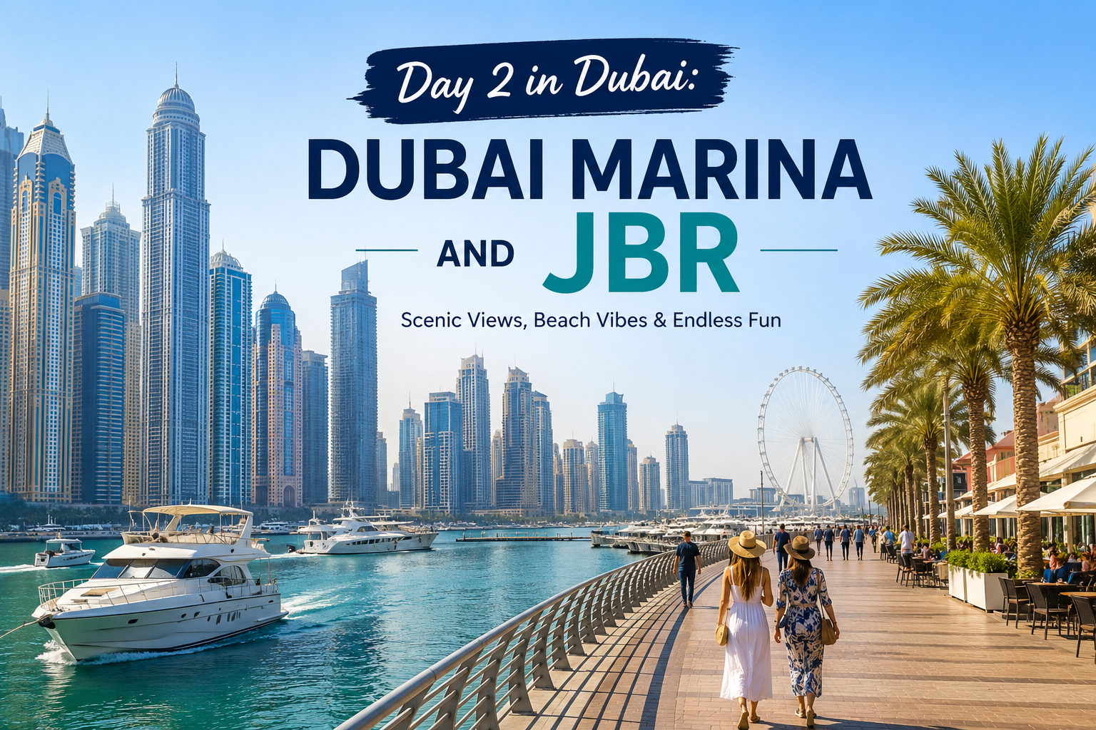 Dubai Marina and JBR waterfront with skyscrapers and boats