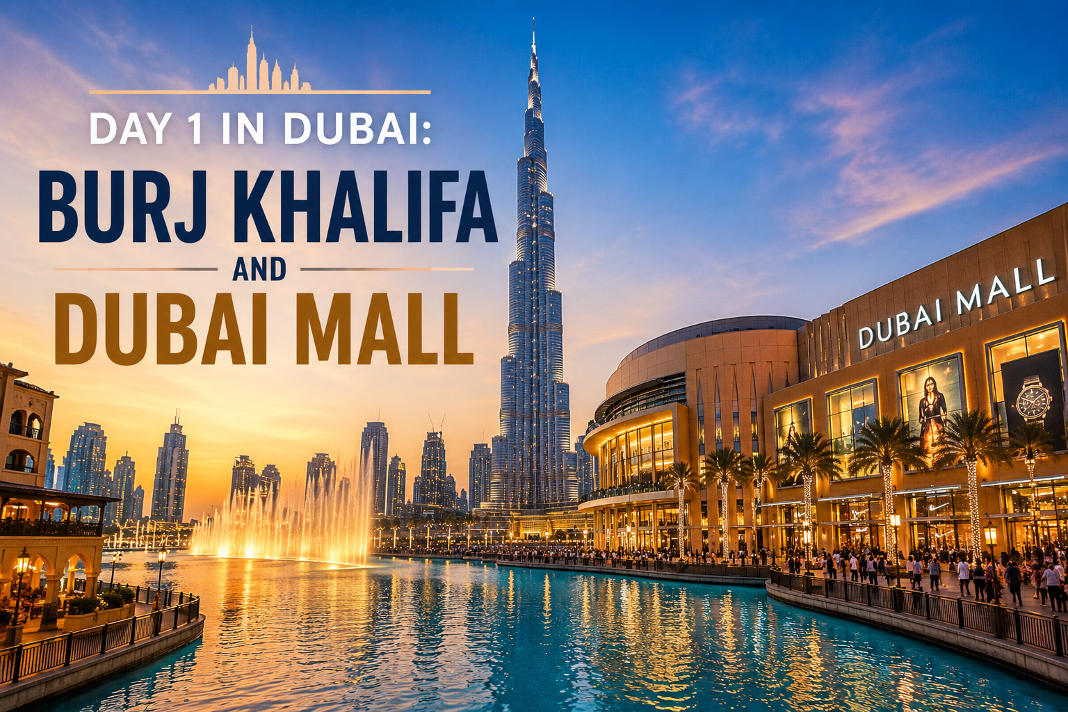 Burj Khalifa and Dubai Mall in Dubai at sunset