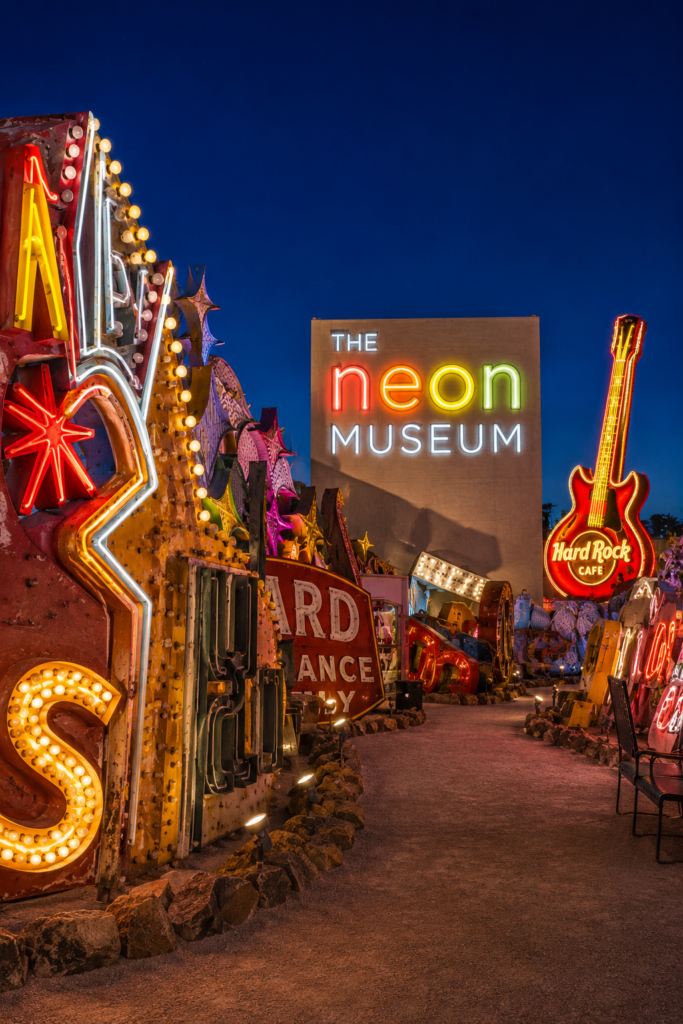 Neon Museum Las Vegas with vintage neon signs at night