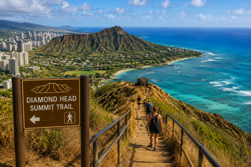 Hike Diamond Head in Oʻahu Hawaii with ocean and Honolulu views