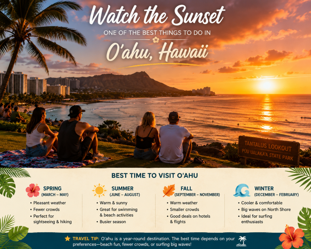 Oʻahu Hawaii sunset with Diamond Head and Waikīkī Beach