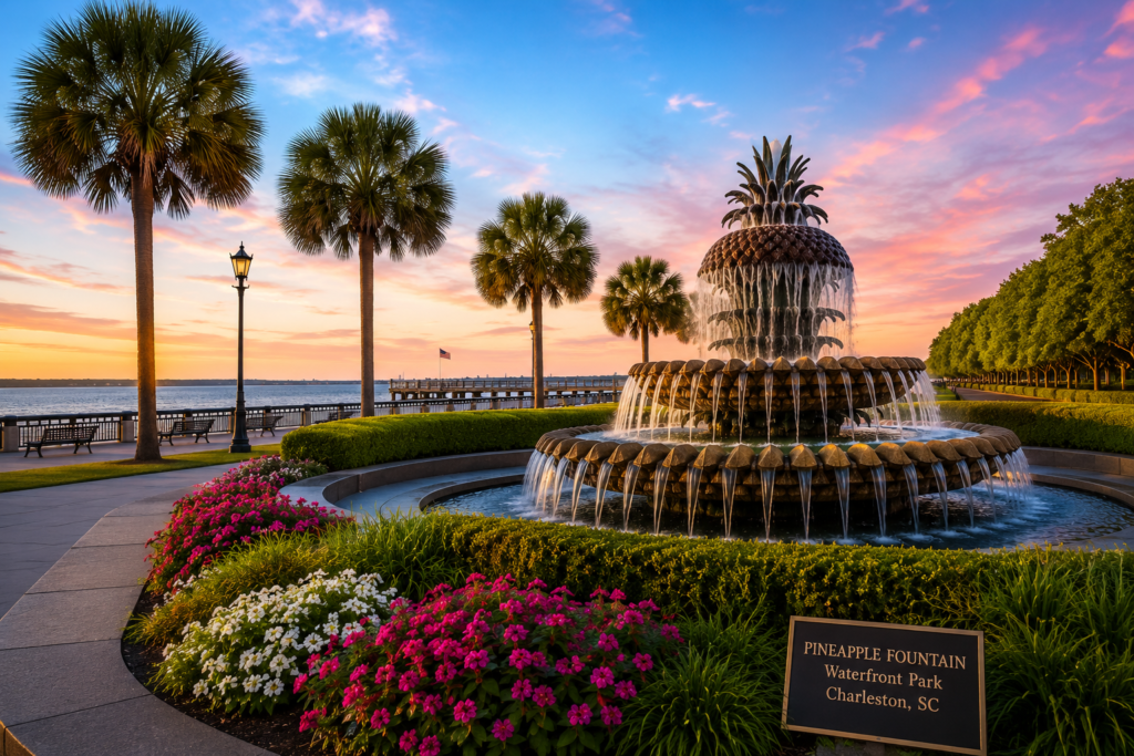 Waterfront Park in Charleston South Carolina with pineapple fountain