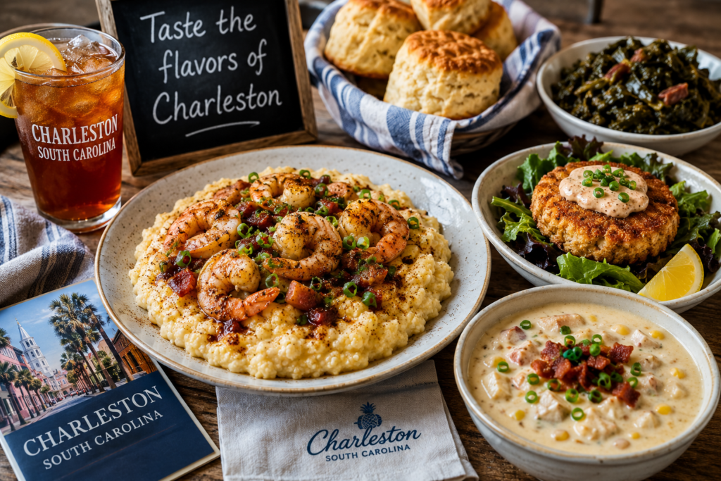 Charleston South Carolina local food with shrimp and grits