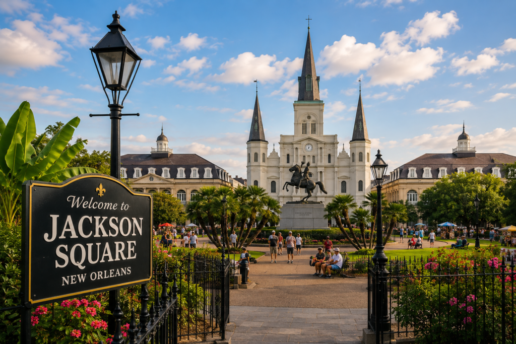 Jackson Square in New Orleans Louisiana with St. Louis Cathedral