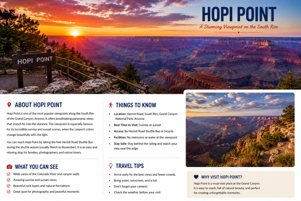 Hopi Point overlooking the Grand Canyon in Arizona at sunset with colorful canyon views