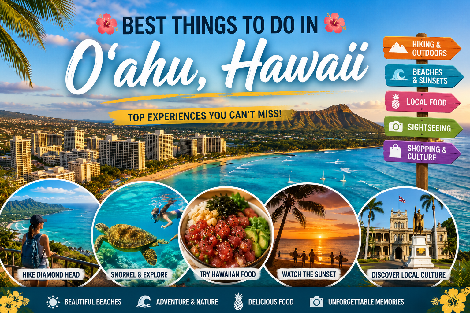 Best things to do in Oʻahu Hawaii with beaches and Diamond Head