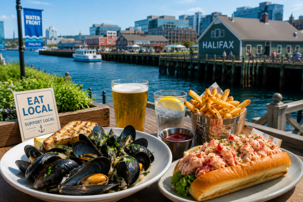 Local seafood dishes and waterfront dining in Halifax, Nova Scotia, Canada