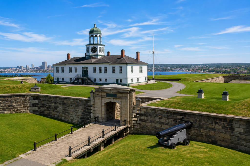 Halifax Citadel National Historic Site with historic fort, stone walls, clock tower, and Halifax Harbour