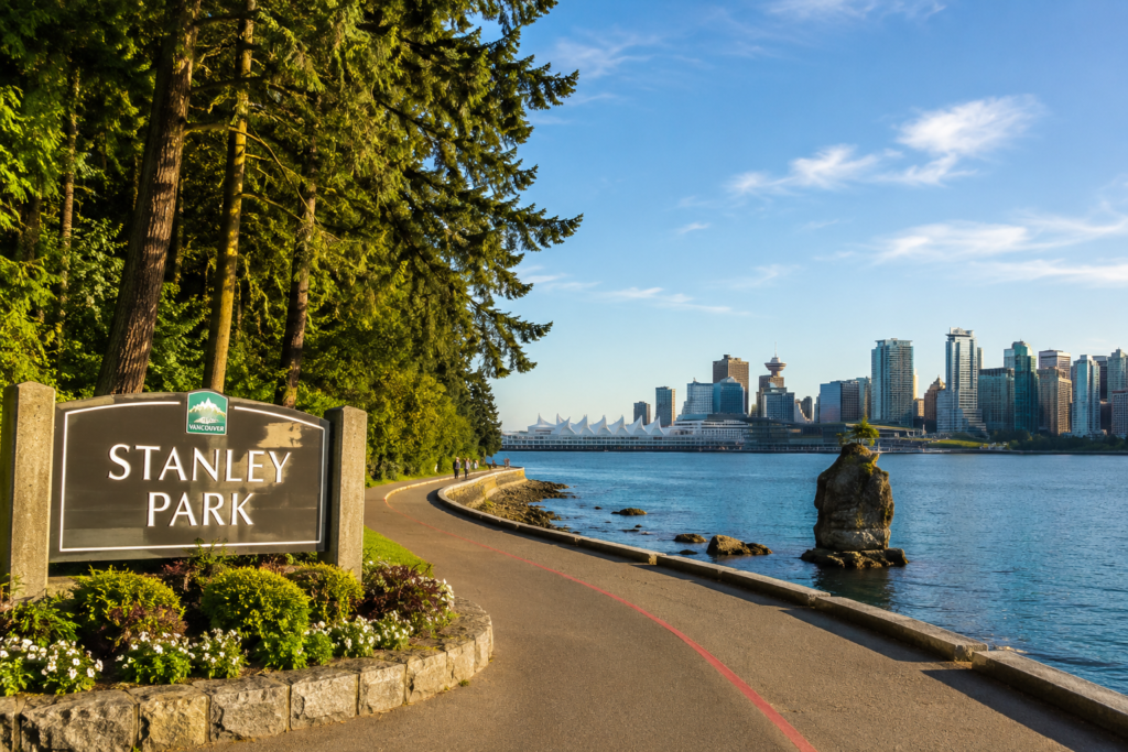 Stanley Park in Vancouver Canada with waterfront and city views