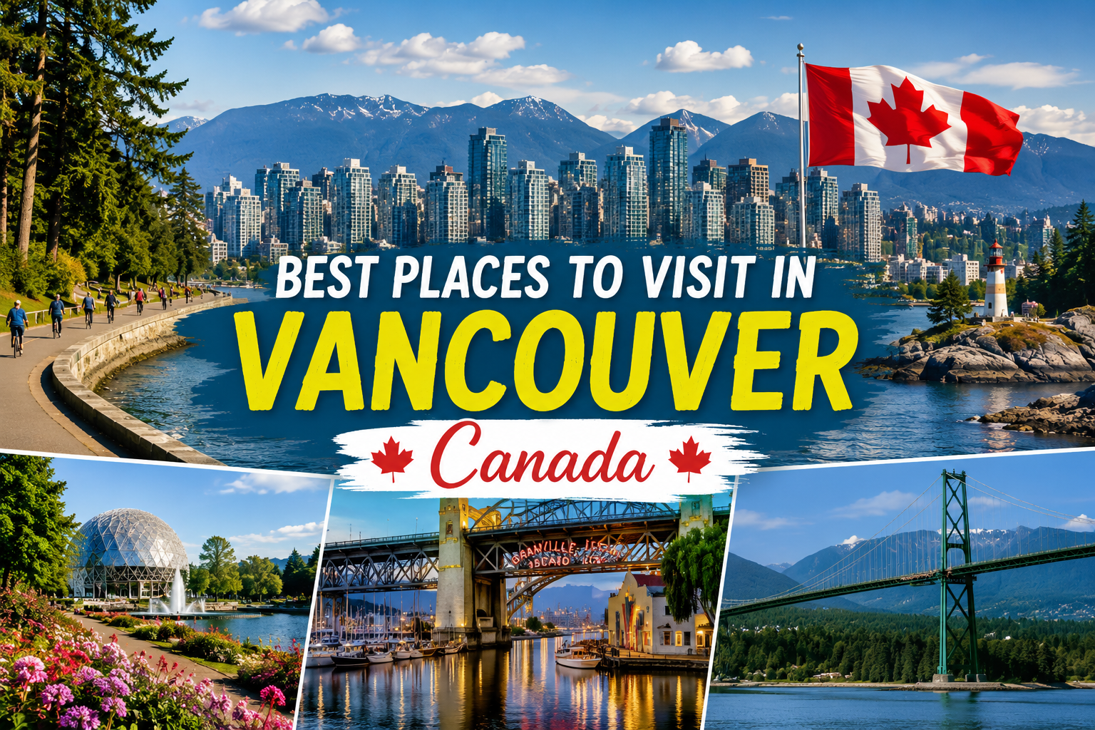 Best places to visit in Vancouver Canada with city skyline and mountains