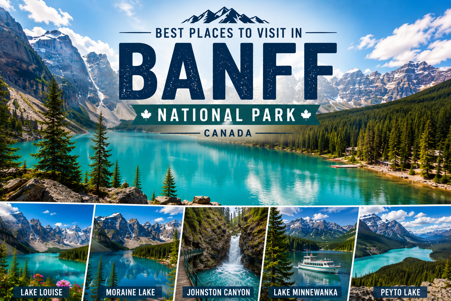 Best places to visit in Banff National Park with turquoise lakes, mountains, forests, and scenic attractions