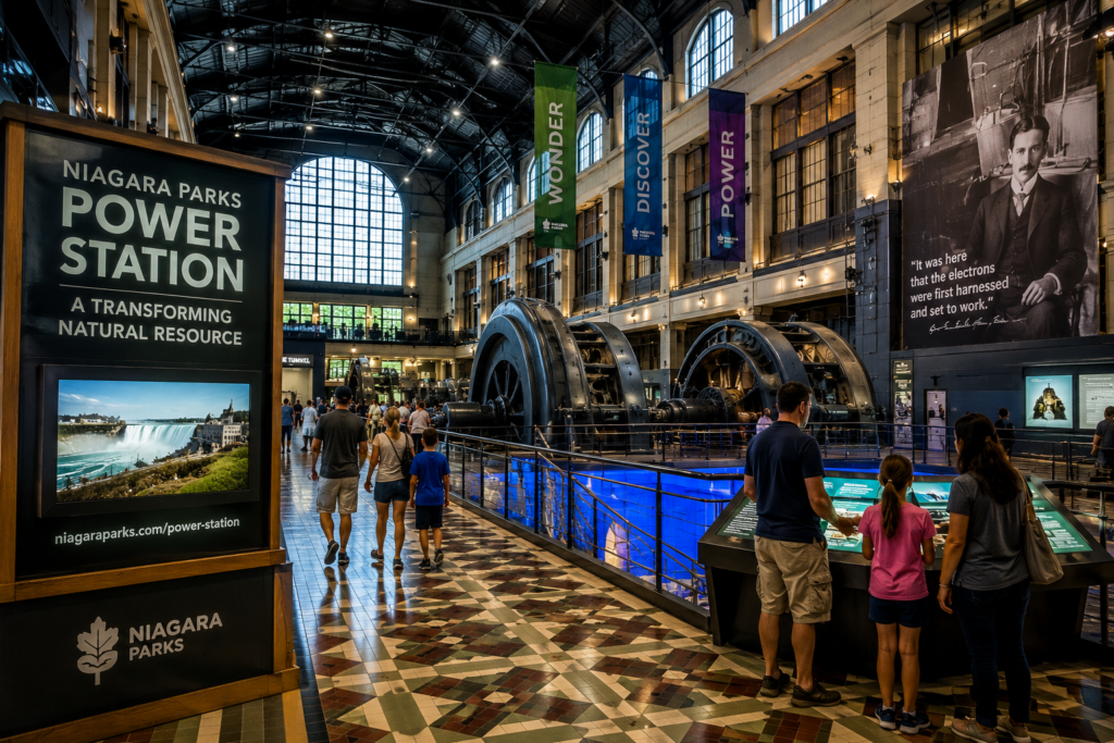 Niagara Parks Power Station in Niagara Falls Canada with historic turbines and interactive exhibits