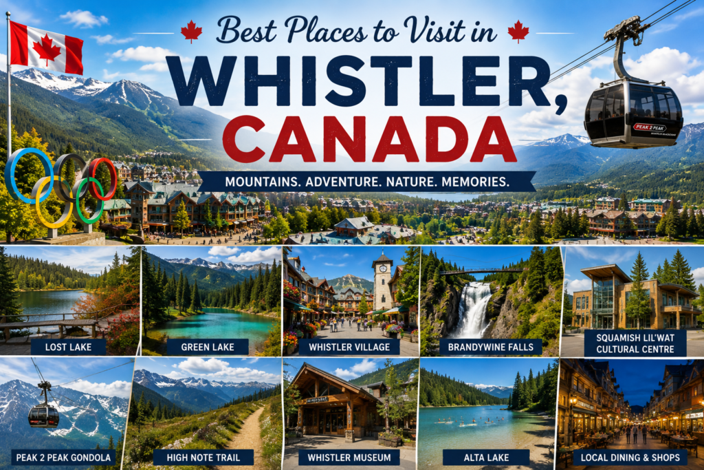 Best places to visit in Whistler Canada featuring Whistler Village, Peak 2 Peak