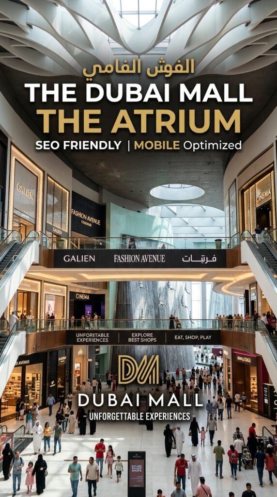 Exterior view of Dubai Mall with Burj Khalifa and modern urban landscape
