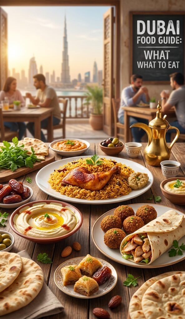 Traditional Dubai food and Arabic dishes