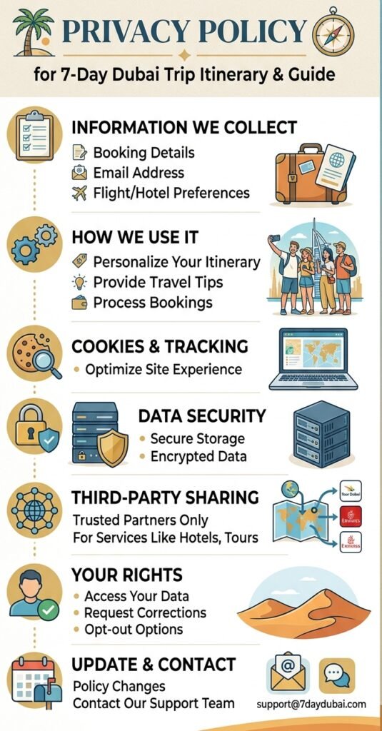 Privacy policy infographic for a travel website.