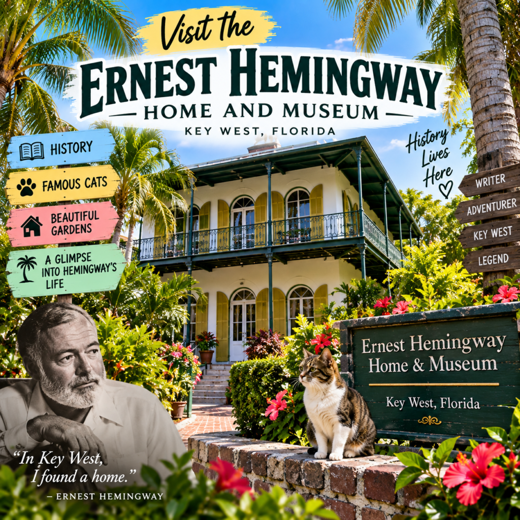 Ernest Hemingway Home and Museum in Key West Florida with historic house, tropical gardens, palm trees, and museum grounds
