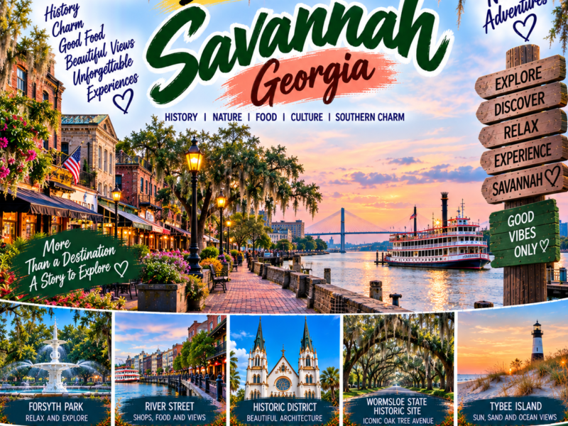Best things to do in Savannah Georgia featuring historic streets, River Street, Forsyth Park, Wormsloe and Tybee Island