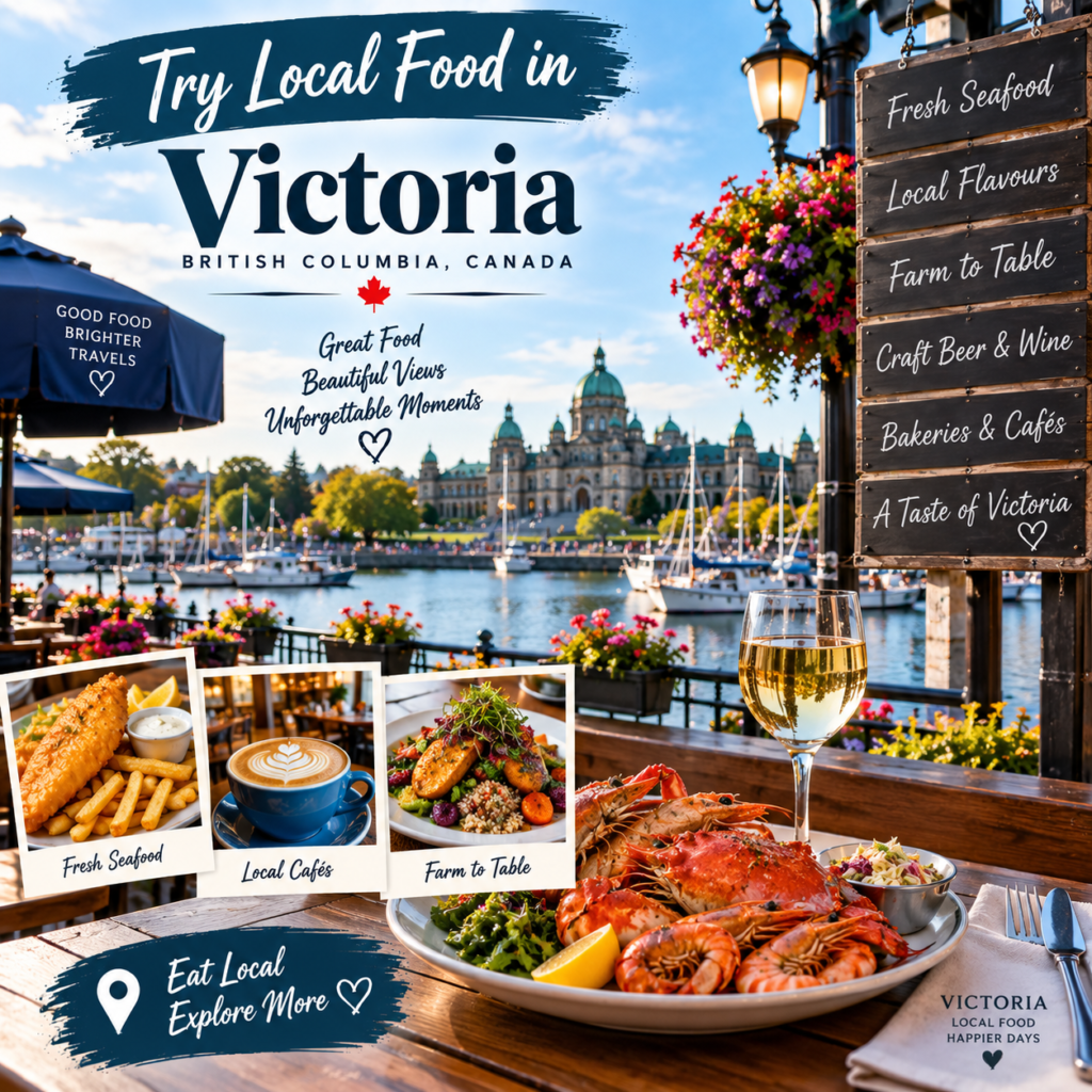 Try local food in Victoria British Columbia with fresh seafood, cafés and waterfront dining
