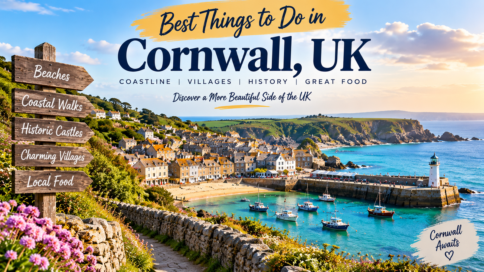Best things to do in Cornwall UK with beautiful coastal views, beaches, villages and historic landmarks