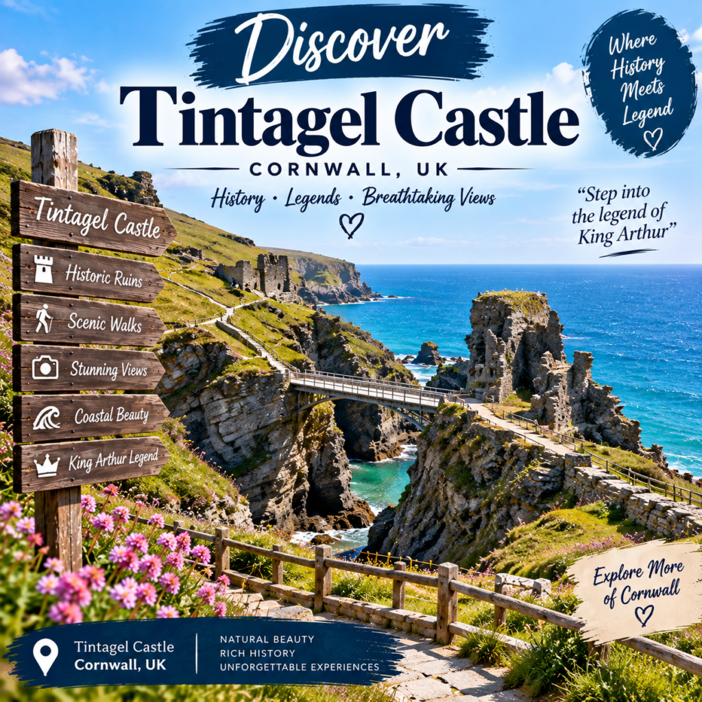 Discover Tintagel Castle in Cornwall UK with historic ruins, coastal cliffs and Atlantic Ocean views