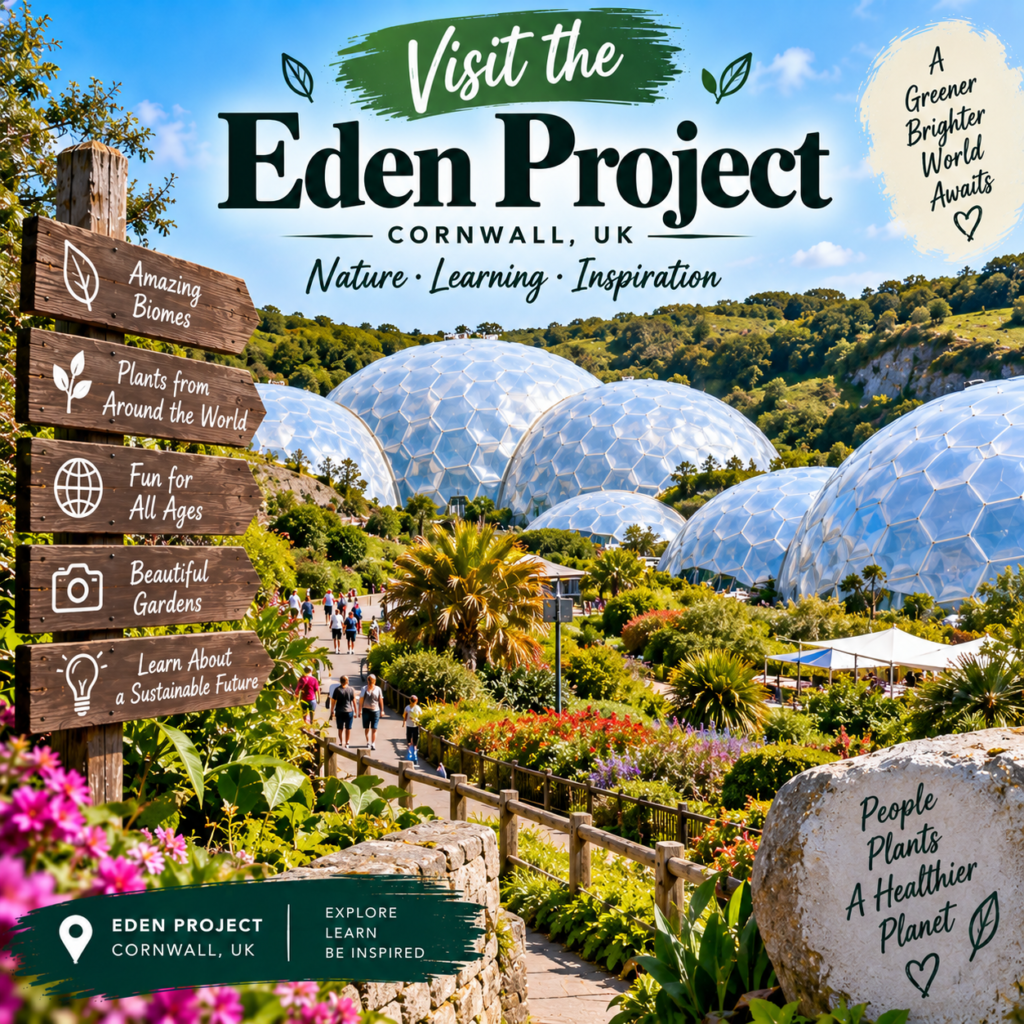 Visit the Eden Project in Cornwall UK with giant biomes, beautiful gardens and green landscapes
