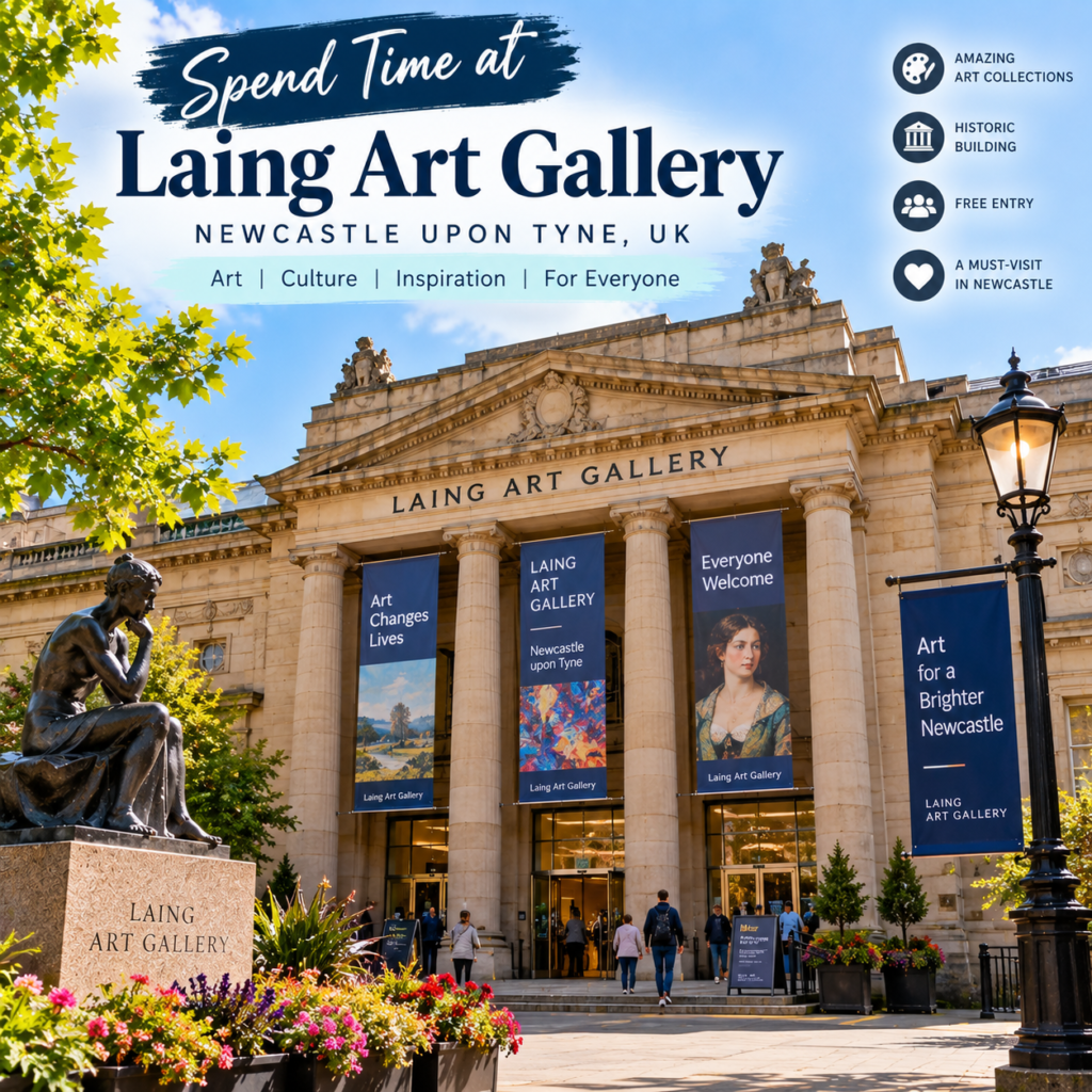 Laing Art Gallery in Newcastle upon Tyne UK with its historic building and visitors