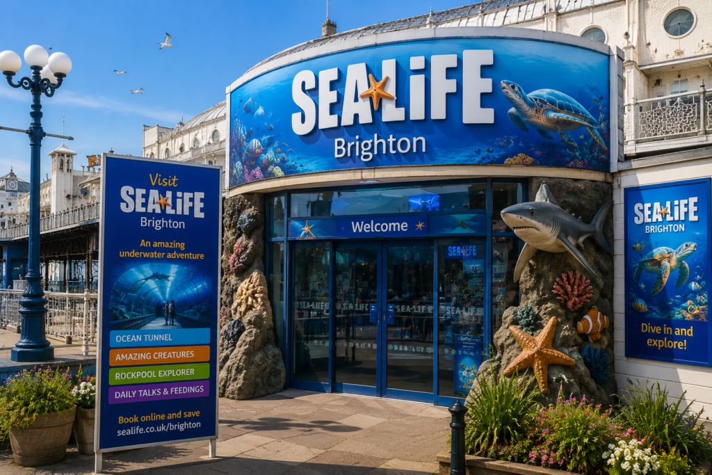 SEA LIFE Brighton aquarium entrance in Brighton, UK