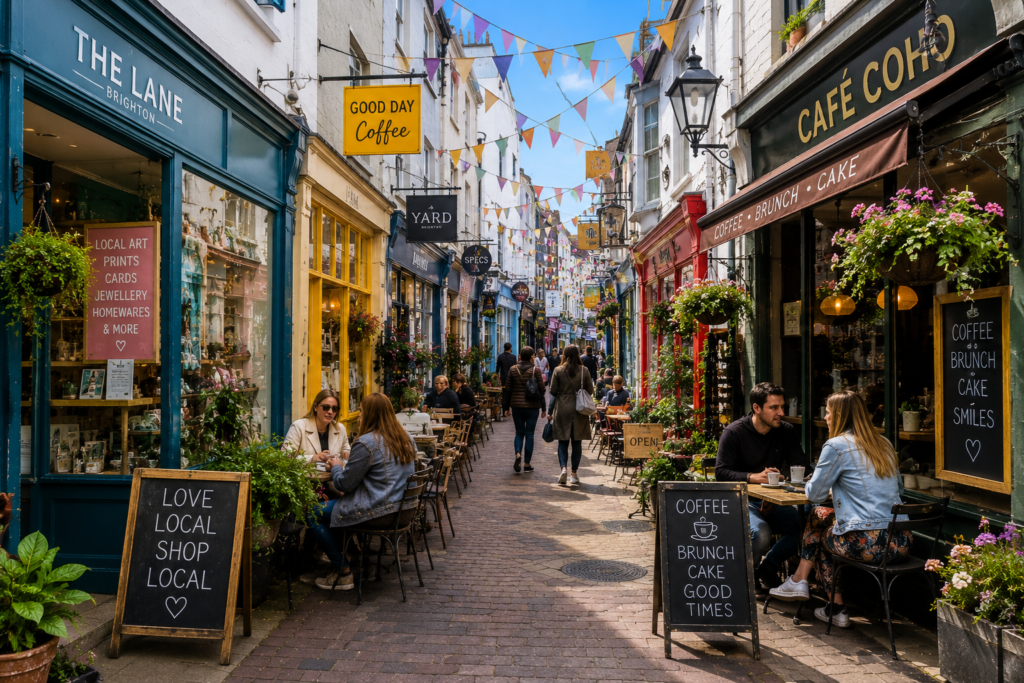 Local shops and cafés in Brighton, UK