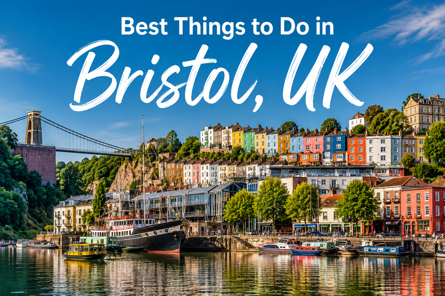 Best Things to Do in Bristol, UK featuring Clifton Suspension Bridge, Bristol Harbourside, SS Great Britain, street art, and Bristol Cathedral Image Title: Best Things to Do in Bristol, UK