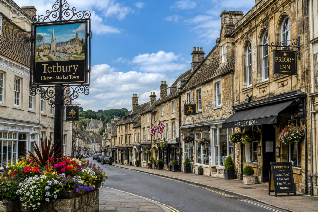 Tetbury historic market town in the Cotswolds, UK, with honey-colored stone buildings