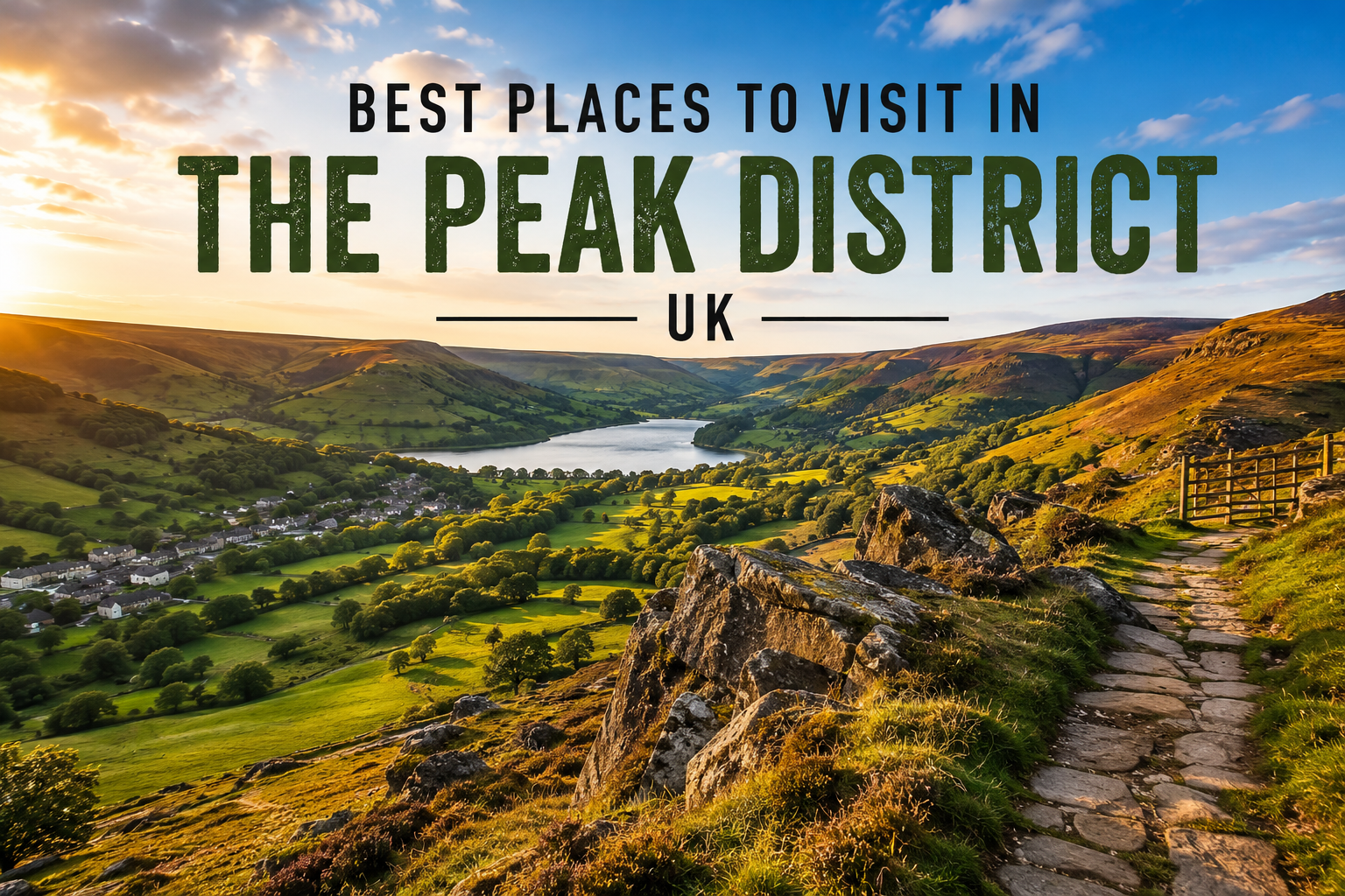 Best places to visit in the Peak District, UK, featuring scenic hills, Castleton, Mam Tor, Chatsworth House, and Bakewell