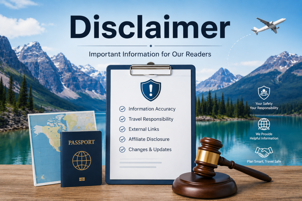 WanderVanta Disclaimer page featuring travel information, privacy, external links, affiliate disclosure, and travel responsibility