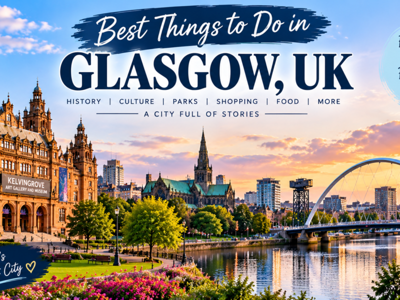 Best things to do in Glasgow UK featuring Kelvingrove Museum, Glasgow Cathedral, River Clyde, Botanic Gardens, Buchanan Street, and street art